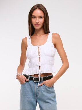 Abercrombie and Fitch White Ruched Tie Front Tank Top